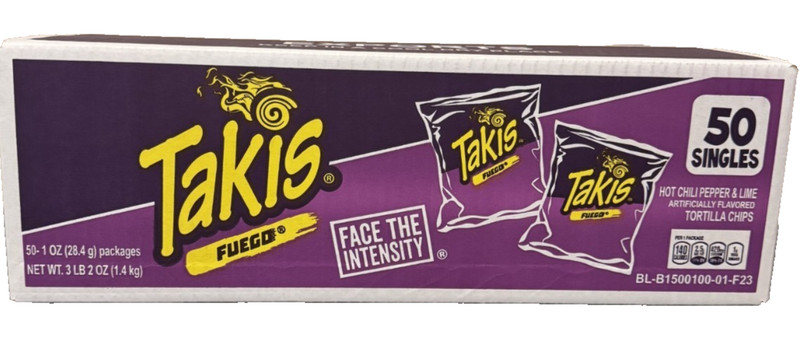 Takis Fuego Tortilla Chips 1oz (50 Count) Snack Size Multipack Box