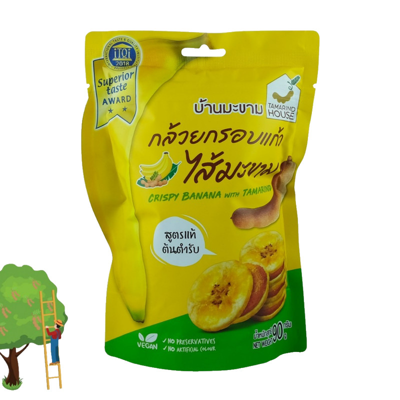 Crispy Banana Tamarind Snack Thai Chips Vegan Tamarind House 90 g x 3