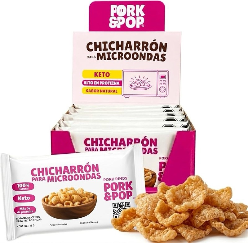 PORK & POP MICROWAVE PORK RINDS CHICARRONES KETO FRIENDLY PORK SNACK box with 10