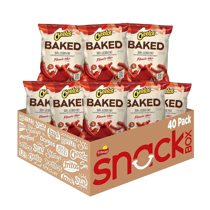 Cheetos Baked Crunchy Flamin’ Hot Flavored Puffed Snack Chips, 1 oz Bags