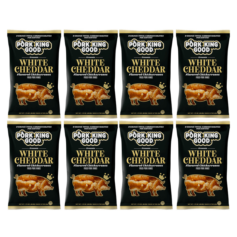 Pork King Good White Cheddar Flavored Pork Rinds Chicharrones 8 Pack Keto Snacks