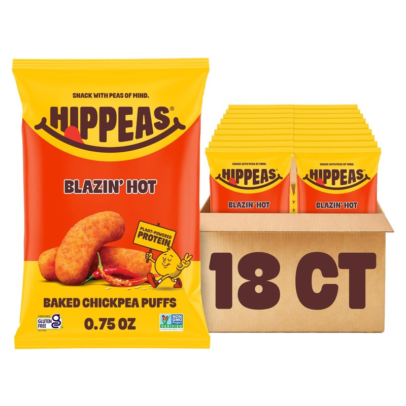 Hippeas Chickpea Puffs, Flavor Blast Blazin’ Hot, 0.75 Ounce Pack of 18, 3g P…