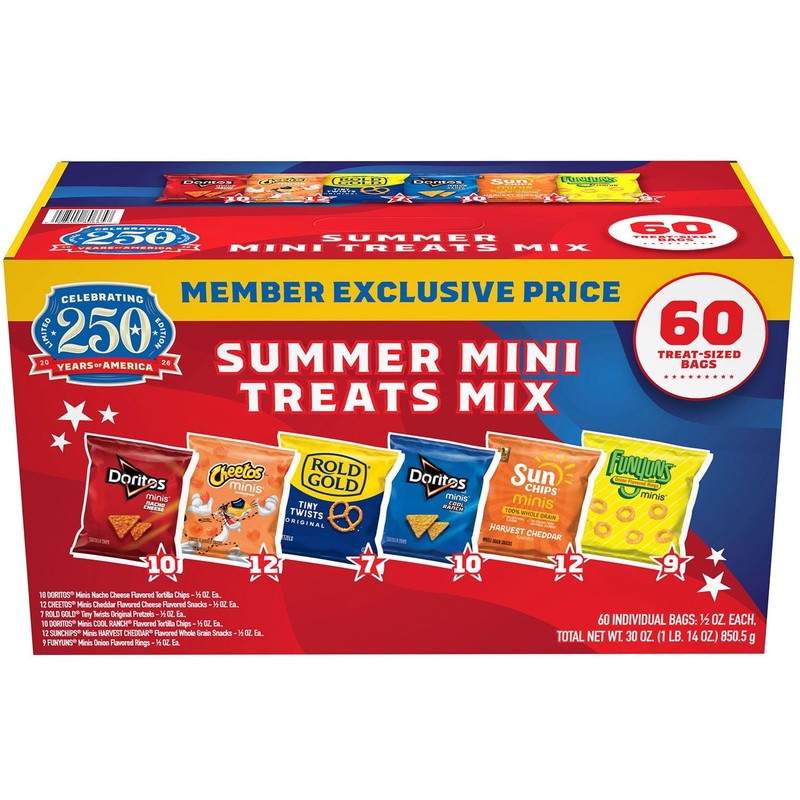 Frito-Lay Summer Mini Treat Mix, Variety Pack Snacks, 0.5 oz., 60 pk.