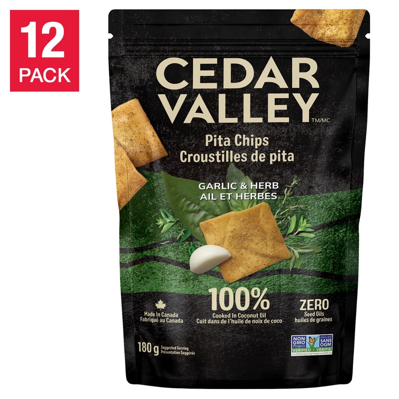 Cedar Valley Pita Chips, 12 × 180 g  Garlic & Herb