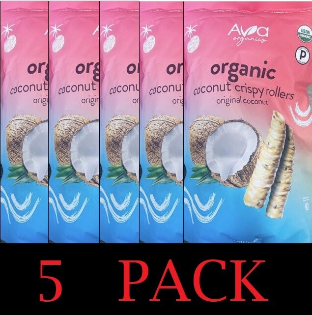 5x AVA Organics Organic Original Coconut Crispy Rollers 14.1 oz Bag – 5 PACK