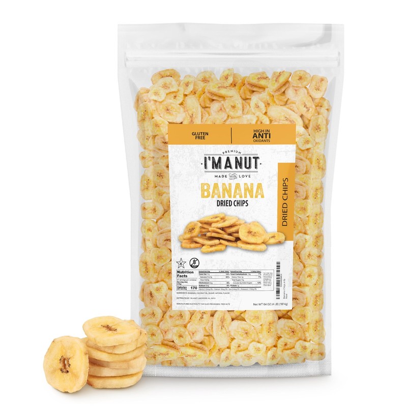Premium Dried Banana Chips 16oz | Non-GMO, Batch Tested Gluten & Peanut Large
