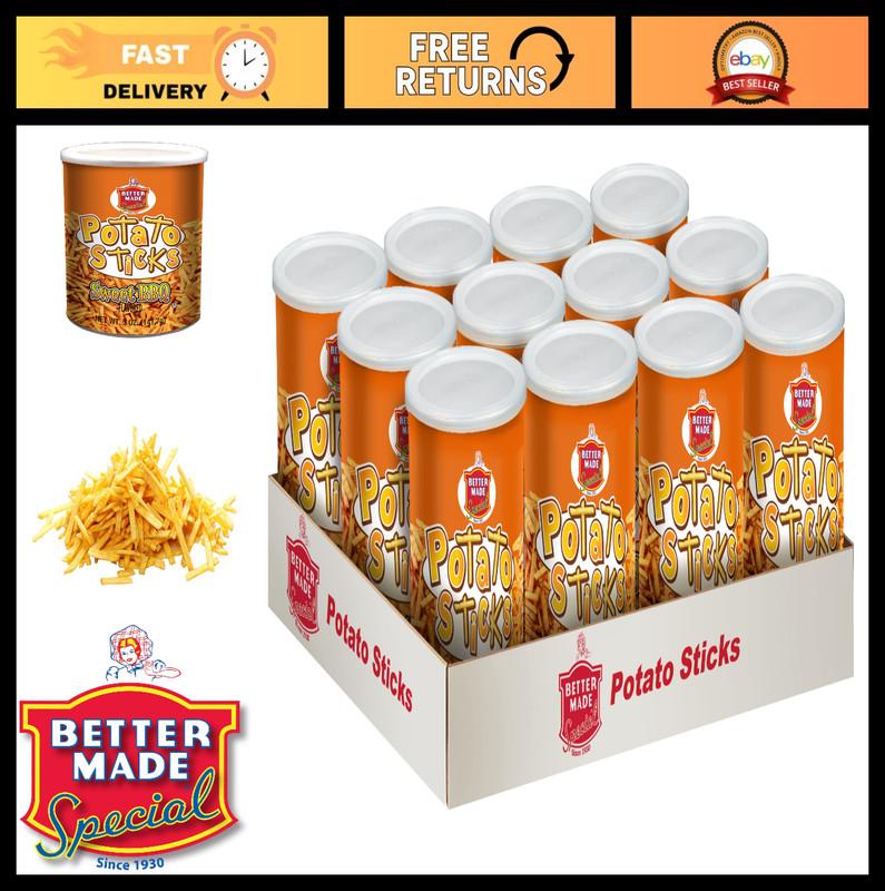 Crispy Gluten-Free Sweet BBQ Potato Sticks 5oz Canister – 12 Pack Tray, Resealab