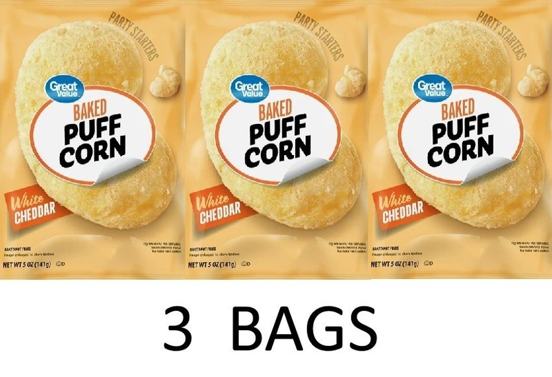 Great Value Baked White Cheddar Snack Puff Corn 5 oz Bag – 3 BAGS
