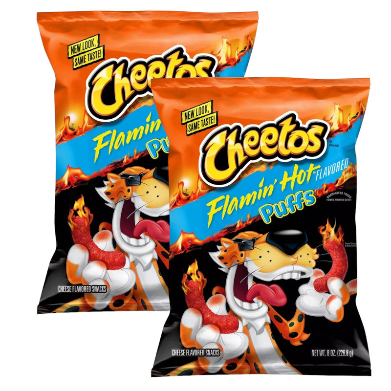 Cheetos PUFFS FLAMIN’ HOT Corn Chips Real Cheese Flavored Snacks 8oz 2 Bags