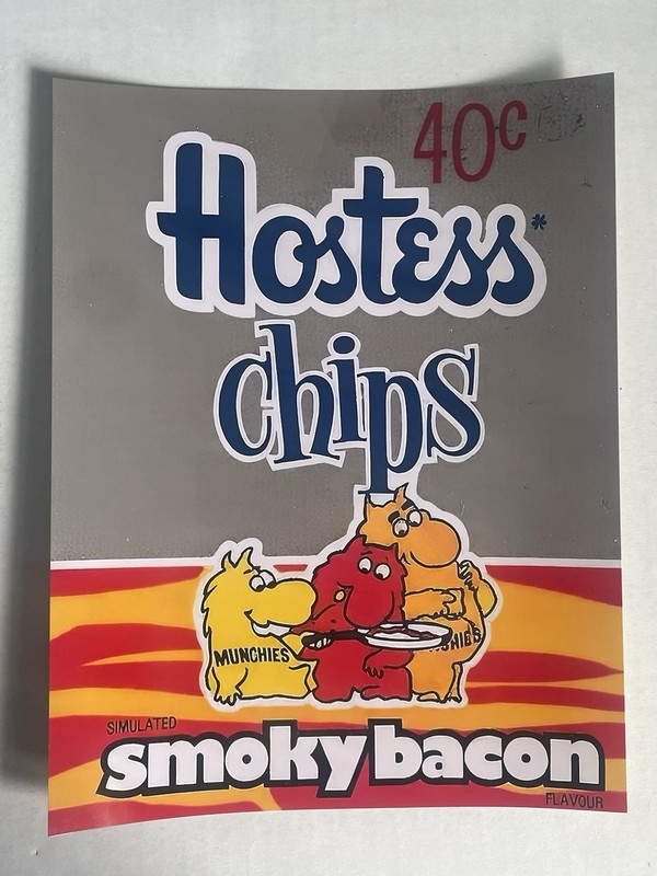 Hostess Chips Smoky Bacon Paper Reprint 8.5×11 Vintage Style Sign Promo Rare