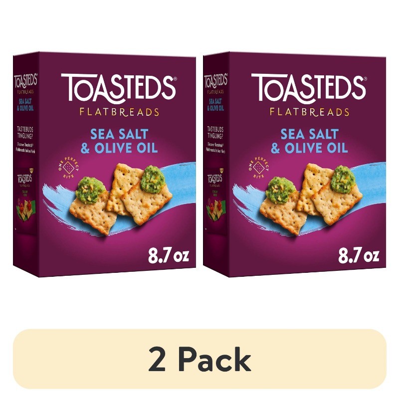 (2 pack) Toasteds Flatbreads Sea Salt and Olive Oil Crackers, Party Snacks