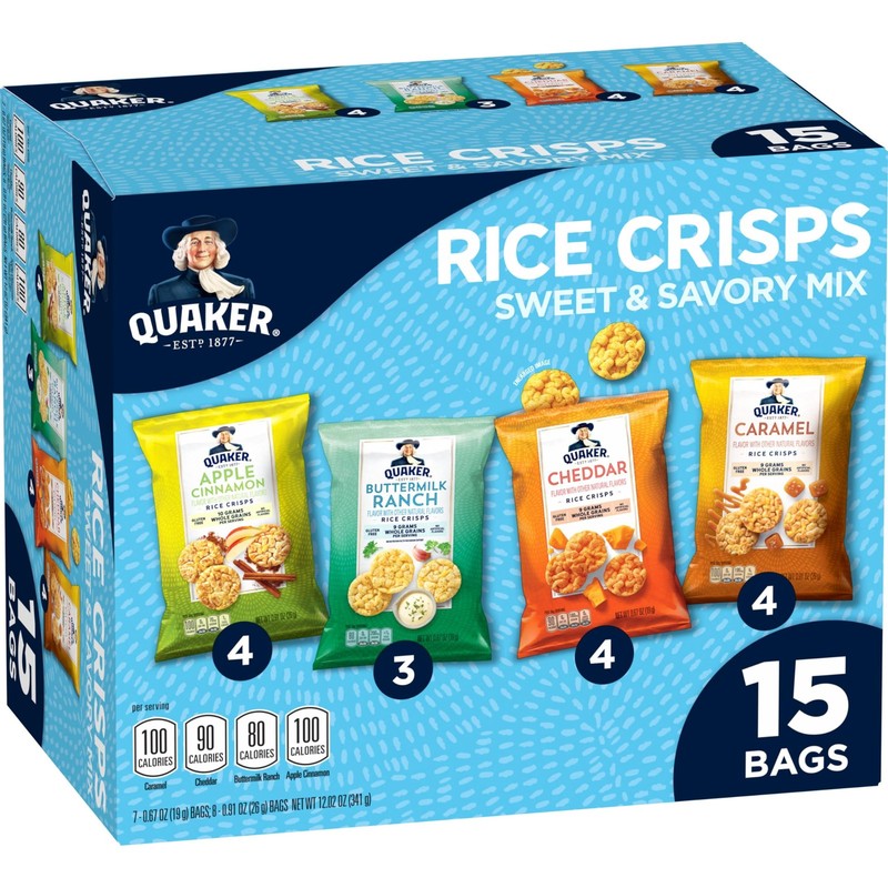 Quaker Rice Crisps, 4 Flavor Sweet and Savory Variety 1 Ounce (Pack of 15)