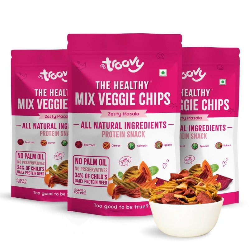Troovy Healthy Masala Vegetable Chips | Tasty & High Protein Snacks 70g Pack of3