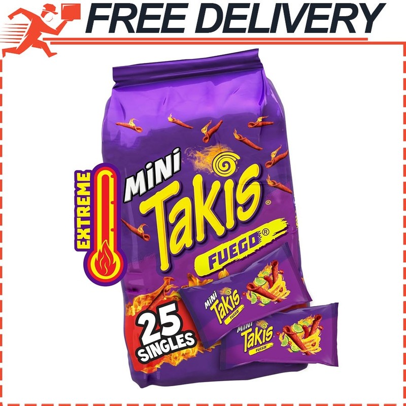 Takis Fuego Mini 25 pc / 1.23 oz Bite Size Multipack, Hot Chili Pepper & Lime