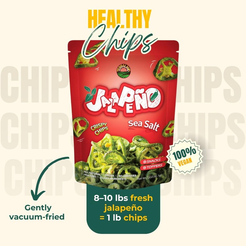 Jalapeño Crispy Chips -Sea Salt, Crispy & Crunch, Vegan, Idea for Snacking or... gallery