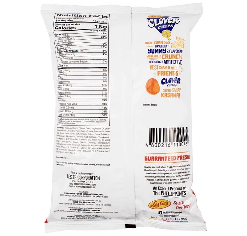 Leslie’s Clover Chips Cheese Flavor - 145g - Pack of 4 gallery