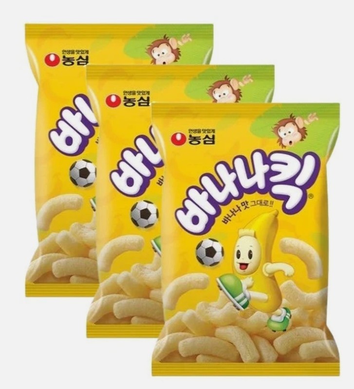 [3 Pack] Nongshim Banana Kick 45g – Korean Banana Flavored Corn Snack