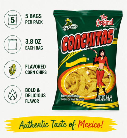 Encanto Conchitas 5 Pack Mexican Corn Chips 3.8oz Each Authentic Snack
