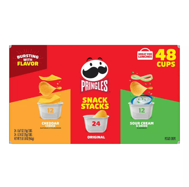 Pringles Snack Stacks with Cheddar, Origina and Sour Cream & Onion -48 Cups