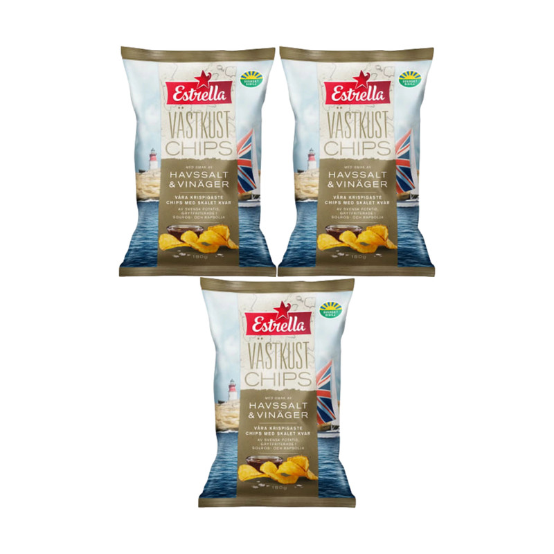 Estrella Västkustchips Sea Salt & Vinegar 3x180g Swedish Kettle Chips