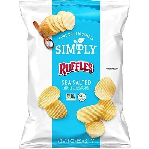 Simply Ruffles Sea Salted Potato Chips 8 Oz 25% Less Fat than Regular (1 Bag)