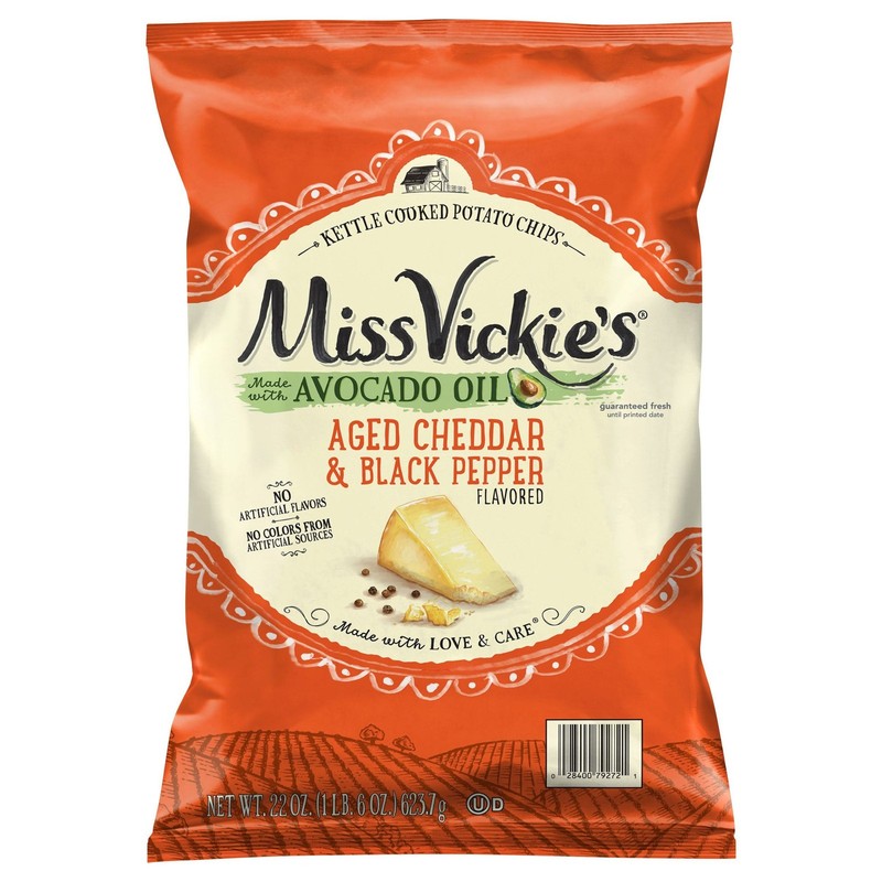 Miss Vickie’s Aged Cheddar Black Pepper Avocado Oil Kettle Cooked Chips, 22 oz