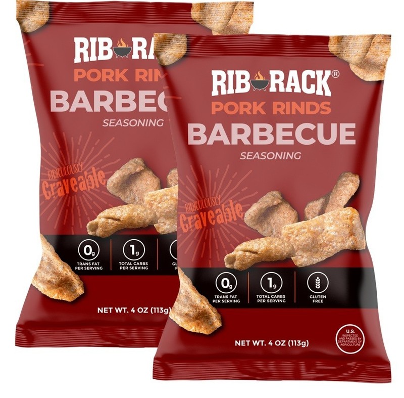 Rib Rack Pork Rinds BARBECUE SEASONING 4oz Light Crunchy Low-Carb 2 Bag