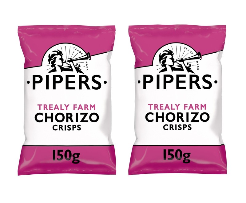 Pipers Trealy Farm Chorizo Flavoured Sharing Bag Crisps Snacks 150g PACK OF 2