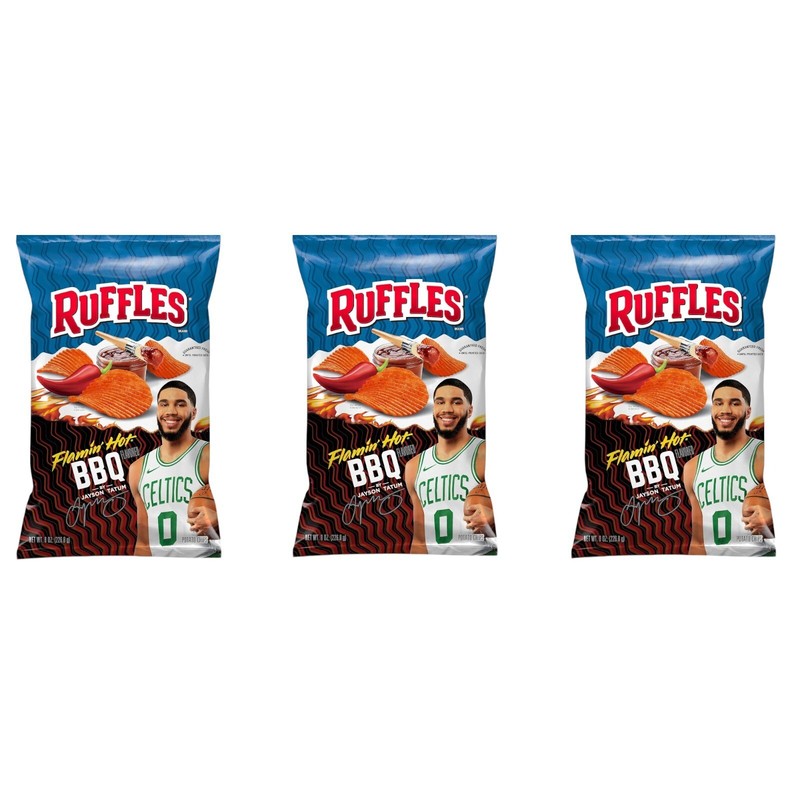 Ruffles Flamin’ Hot BBQ Flavored Potato Snack Chips 8oz 3 Bags
