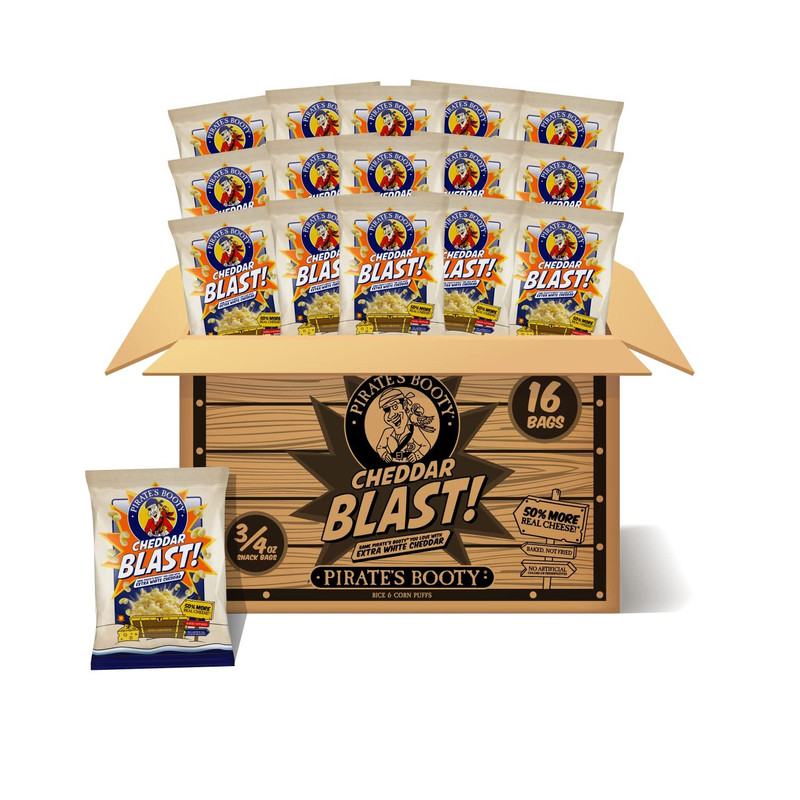 Pirate's Booty Cheddar Blast Cheese Puffs, Gluten-Free, 0.75 oz (Pack of 16)