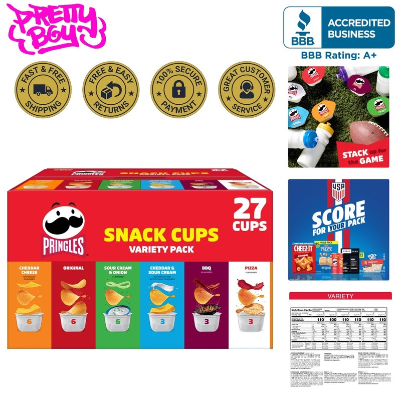 Snack Cups of 6 Flavor Potato Crisps – 19.5oz Box with 27 Cups for Family Fun
