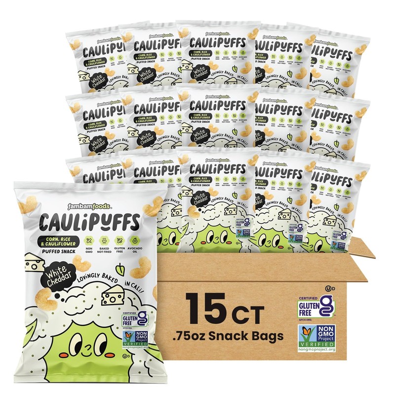 – Corn, Rice, and Cauliflower Gluten Free Puffed Snack (15 x 0.75oz Bags, Whi…