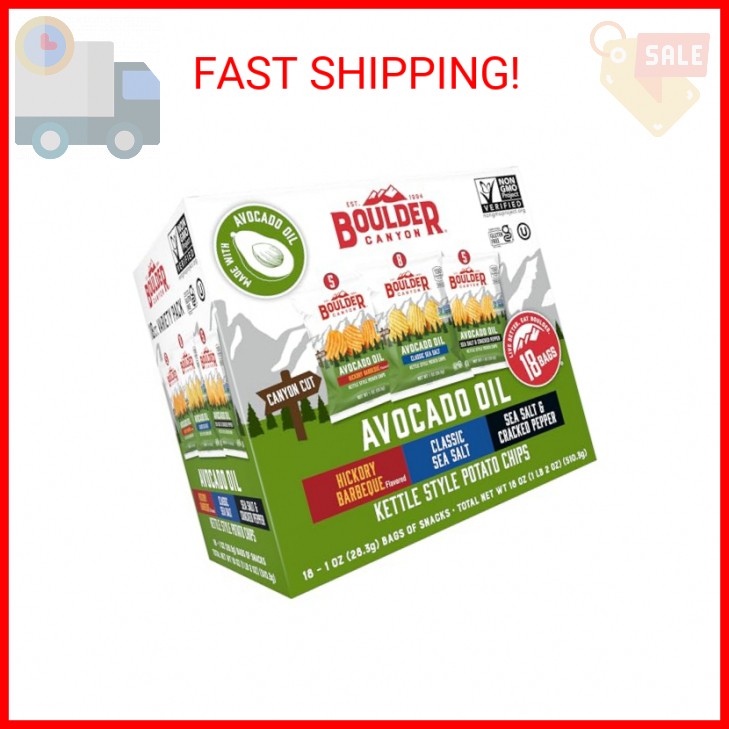 Boulder Canyon Avocado Oil Kettle Style Potato Chips Variety Pack, 18 Count – Gl