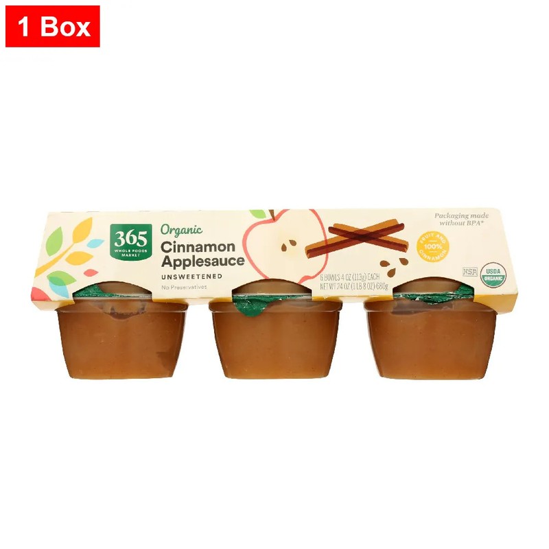 365 By WFM, Organic Cinnamon Applesauce ,Unsweetened,4 Ounce (Pack Of 6)-1 Box