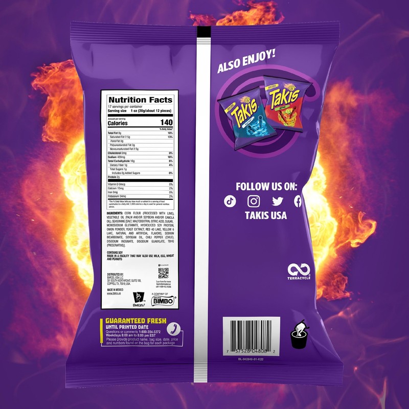 Takis Fuego 17 oz Fiesta Size Hot Chili Pepper & Lime Extreme Spicy Rolled Corn gallery