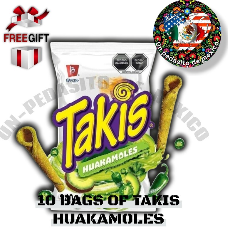 MEXICAN SABRITAS BARCEL TAKIS HUAKAMOLES 10 BAGS (With Free Small Gift)