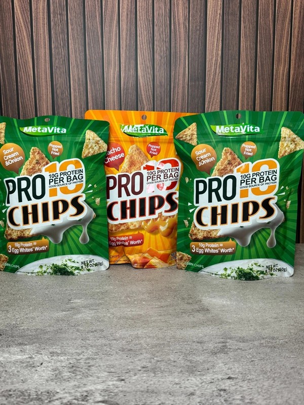 MetaVita Pro 10 Protein Chips 3-Pack Assorted Sour Cream Nacho Cheese Popped New