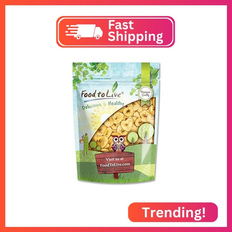 Food to Live Banana Chips, 1 Pound – Sweetened, Unsulfured, Kosher, Vegan, Bulk,