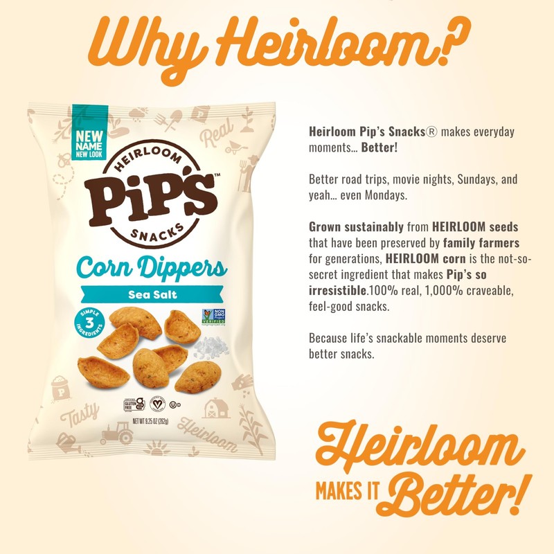 Pip’s Heirloom Sea Salt Corn Dippers 9.25 oz bags (6 pk) – Better For You Sna... gallery