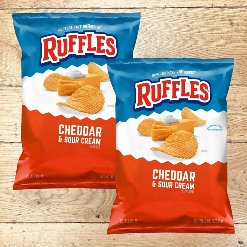 Ruffles Have Ridges Potato Chips CHEDDAR & SOUR CREAM Crunchy Snack 8oz (2 Bags)