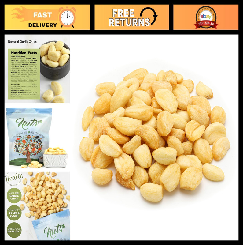 Garlic Chips – Sea Salted, No Sugar Added, 100% Natural, Healthy Snack – 3.5 LBS