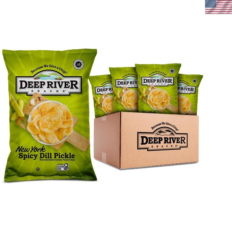 Deep River Kettle Chips – New York Spicy Dill Pickle, 24-Pack for Every Occasion