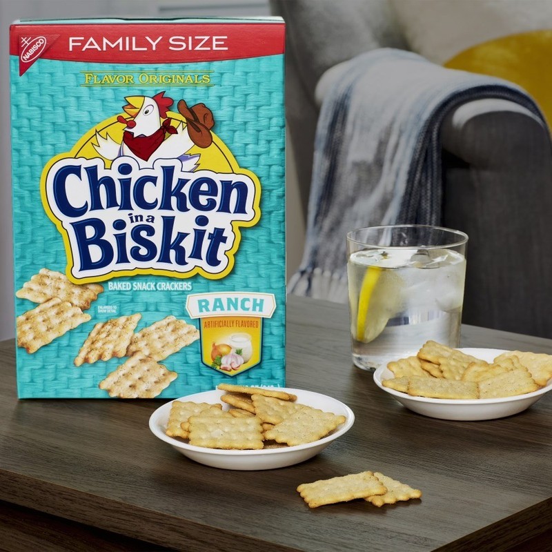 CHICKEN IN A BISKIT Ranch Baked Snack Crackers, Lunch Snacks, Family Size, 12 oz