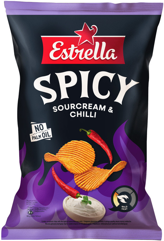 2 ESTRELLA SPICY Sourcream & Chilli Flavor Potato Chips Snacks Bags 115g 4oz gallery
