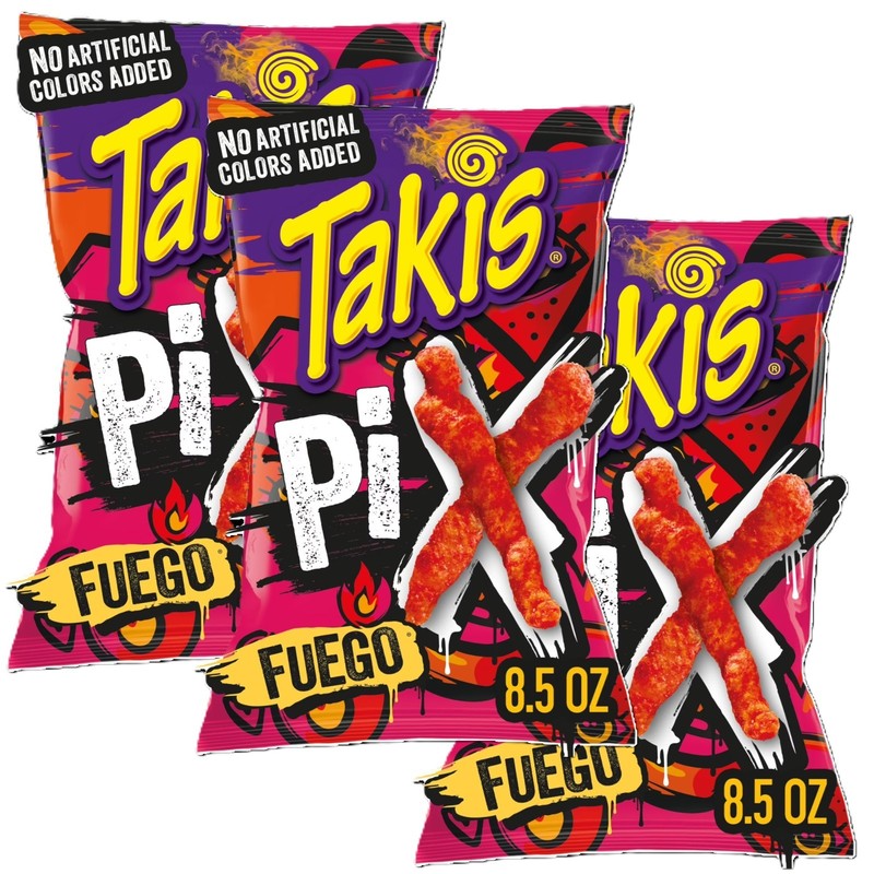 Takis Pix Corn Puff Fuego Chips Crunchy Spicy Hot Chili Pepper & Lime 8.5Oz 3 Pk