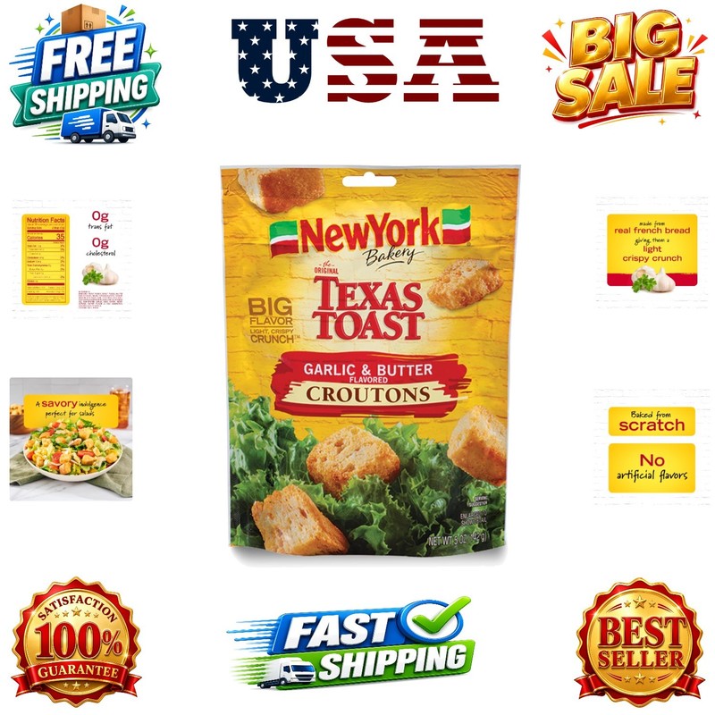 Texas Toast Garlic and Butter Croutons, 5 oz. Resealable Bag, Hearth-Baked wi…