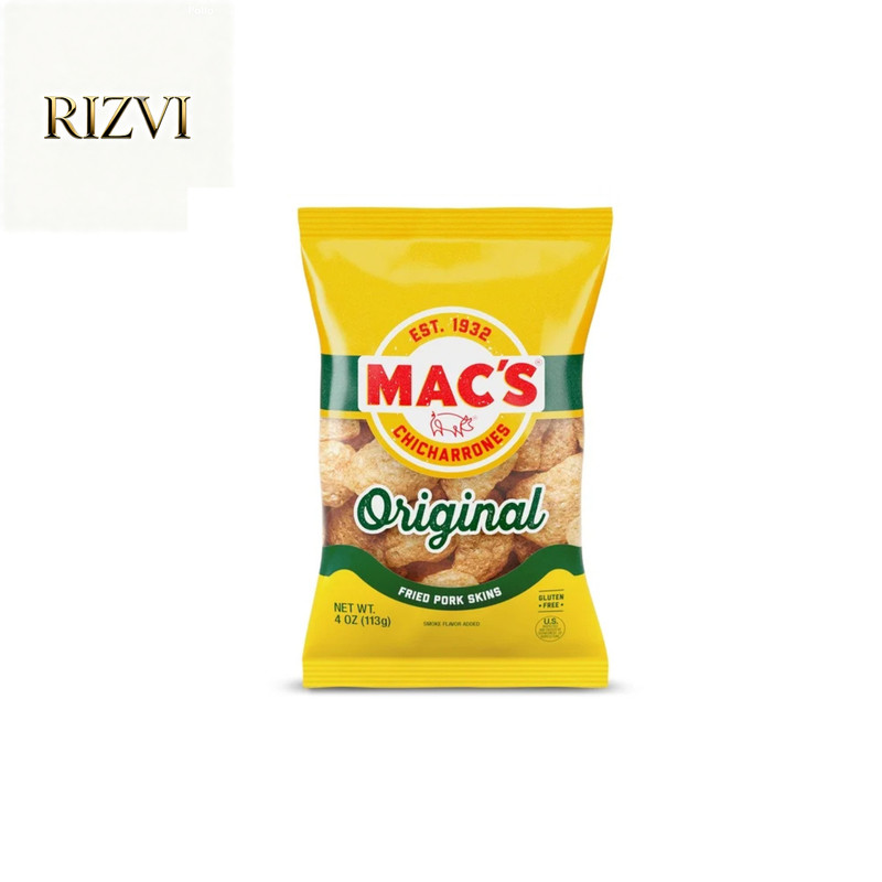 Mac’s Original Chicharrones Pork Rinds, Pork Skins, 4 oz Bag