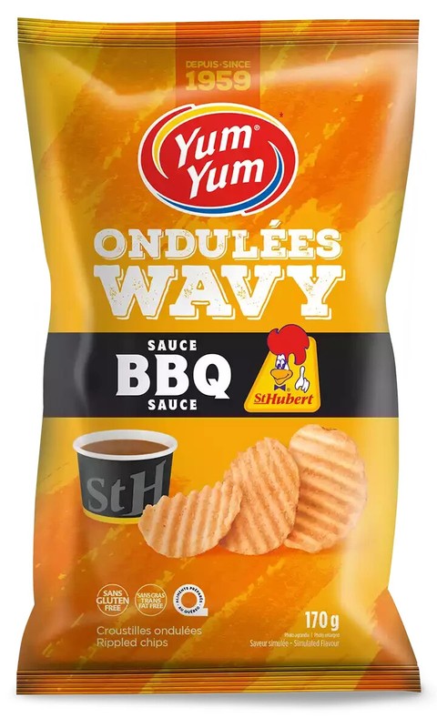 12 Bags of Yum Yum St Hubert BBQ Sauce Wavy Potato Chips 170g Each