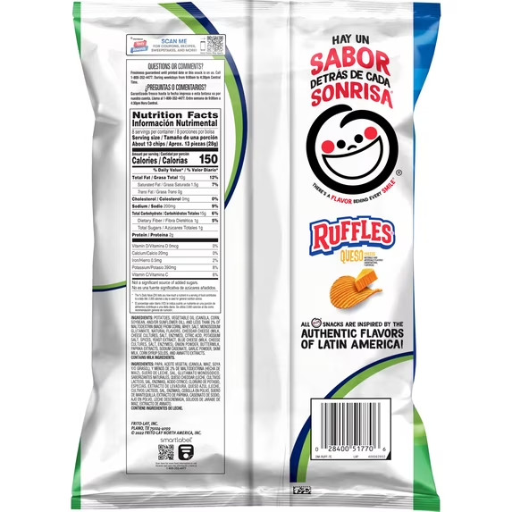 Ruffles Potato Chips Queso Cheese Flavored Snack Chips, Snacks, Large Bag 8 Ounc gallery