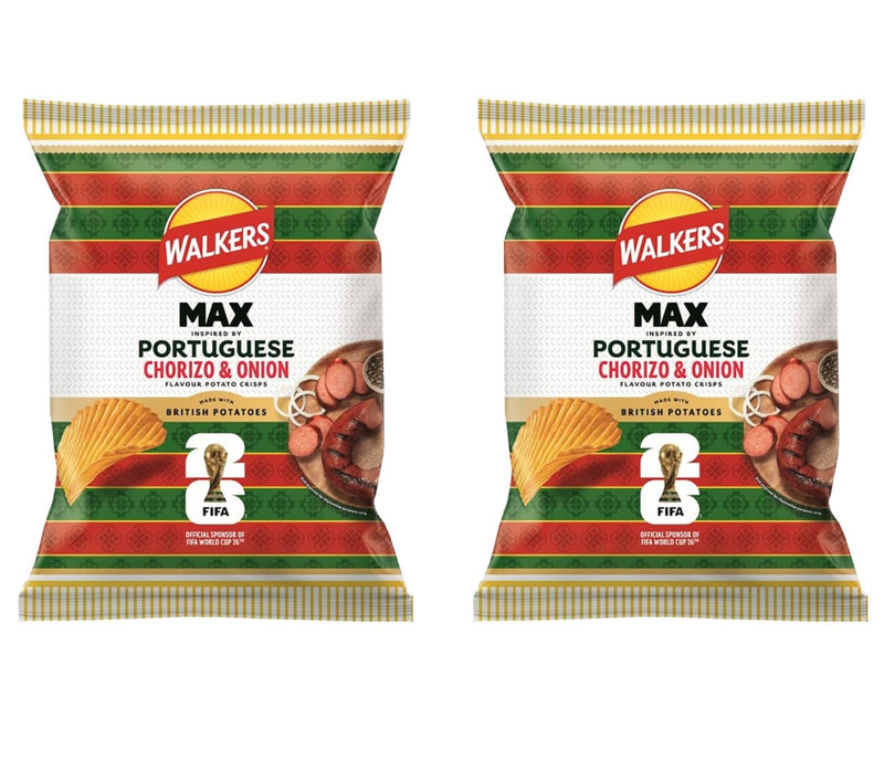 Walkers Max Portuguese Chorizo & Onion Flavoured Crisps 150g PACK OF 2